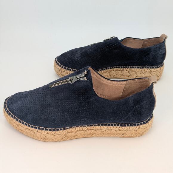 Navy Leather Espadrilles Slip On Shoes Eric Michael Serena Womens EU 38 Zippered - Picture 5 of 10